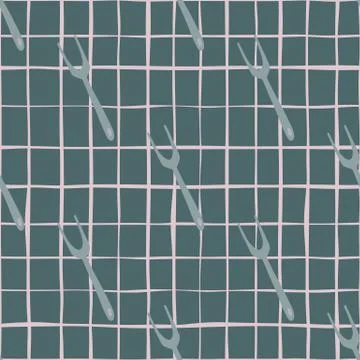 Seamless doodle pattern with grill fork doodle silhouettes. Barbeque acute el Illustrazione stock