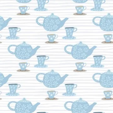 Seamless doodle pattern with hand drawn tea ceremony elements. Dish elements  Stock Illustration
