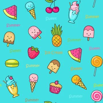 Seamless doodle pattern with idifferent fun sweets. Stock Illustration