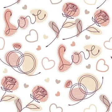 Seamless doodle pattern with linear romantic symbols Stock Illustration