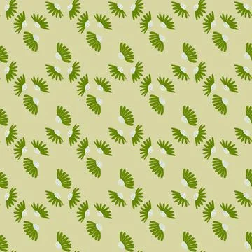 Seamless doodle pattern with little green chamomile simple flowers shapes. Be 스톡 일러스트