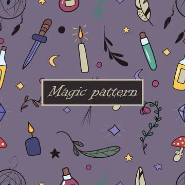 Seamless doodle pattern with magical elements Illustrazione stock