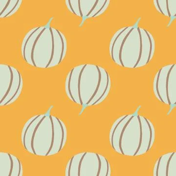 Seamless doodle pattern with pumpkins. Orange background with light blue food Stock Illustration