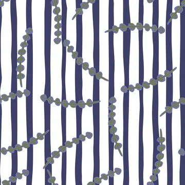 Seamless doodle pattern with random blue seaweed silhouettes ornament. White  Illustrazione stock