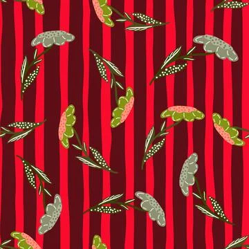 Seamless doodle pattern with random flowers silhouettes print. Red and maroon Stock Illustration