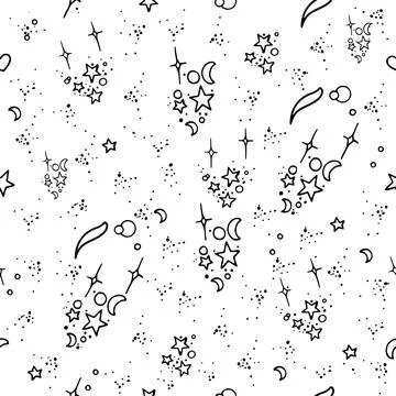 Seamless doodle pattern with stars and moons Illustrazione stock