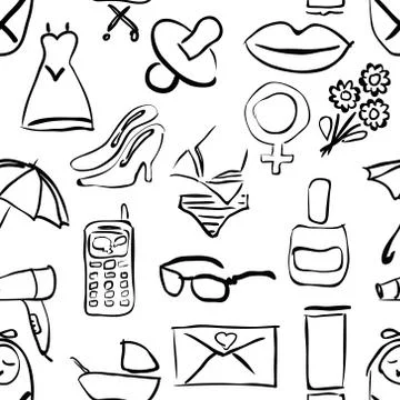 Seamless doodle pattern with women theme images Stock Illustration
