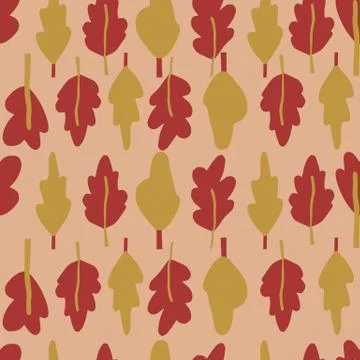 Seamless doodle pattern with yellow and red tree abstract figures. Pale pink  Stock Illustration