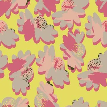 Seamless doodle pink flower pattern  background , greeting card or fabric Stock Illustration
