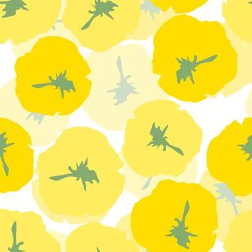 Seamless doodle plants pattern background with yellow flowers , greeting card Illustrazione stock