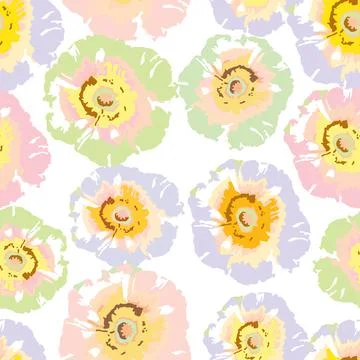 Seamless doodle plants pattern background with pastel flowers , greeting card Stock Illustration