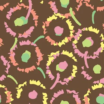 Seamless doodle plants pattern background with colouful hand drawn flowers ,  Stock Illustration