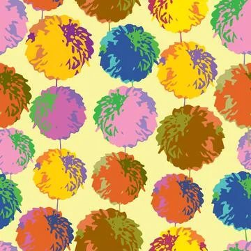 Seamless doodle plants pattern background with  multicolour dot flowers , gre Stock Illustration