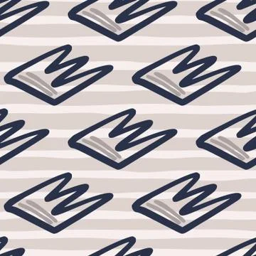 Seamless doodle random pattern with crown outline elements. Ornament with nav Illustrazione stock