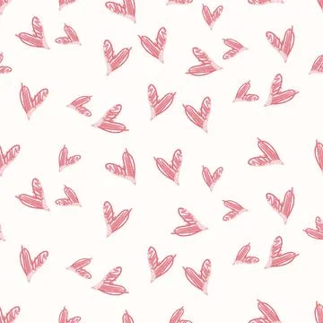 Seamless doodle red hand draw heart pattern on white background  , kids patte Stock Illustration