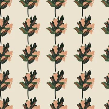 Seamless doodle simple branches with berries pattern. Pale pink and green bot Stock Illustration