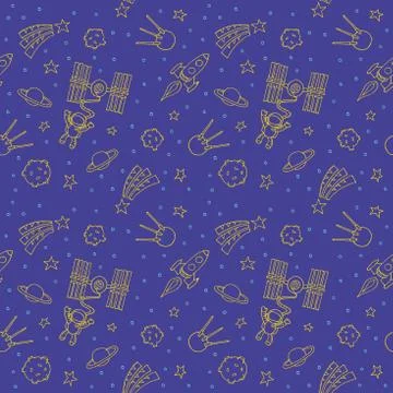 Seamless Doodle Space Pattern Stock Illustration