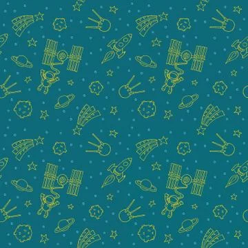 Seamless Doodle Space Pattern Stock Illustration