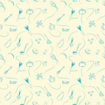 Seamless doodle style pattern with cooking utensils Stock Illustration