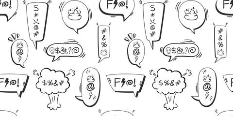 Seamless Doodle Style Speech Bubble Pattern with Comic Symbols, Expletives,.. Illustrazione stock