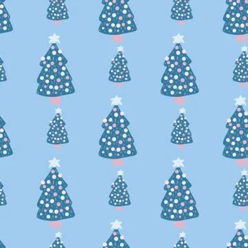Seamless doodle stylized holiday pattern with tree simple silhouettes. Christ Stock Illustration
