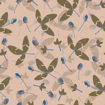 Seamless doodle tiny flowers and leafs pattern  background , greeting card or Stock Illustration