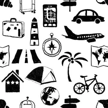 Seamless doodle travel pattern Illustrazione stock