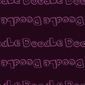 Seamless doodle word pattern pink outline on dark purple. doodle word pattern Illustrazione stock
