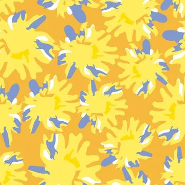 Seamless doodle yellow abstract flowers.pattern background , greeting card or Stock Illustration