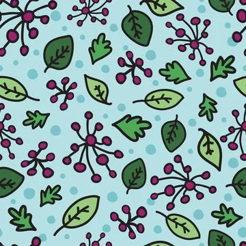 Seamless doodles pattern berry and leaves Stock Illustration