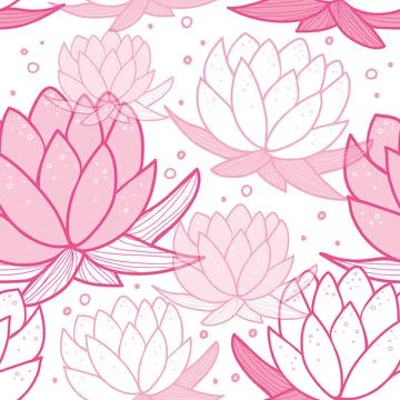 Seamless doodles pattern, water lily flowers background Illustrazione stock