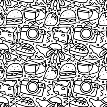 Seamless doodles of picnic elements Stock Illustration