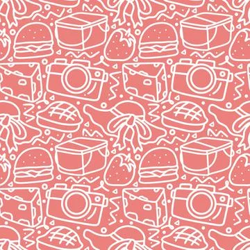 Seamless doodles of picnic elements Stock Illustration