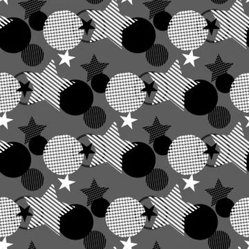 Seamless dots modern pattern. gray background geometry circle, star color sea Stock Illustration