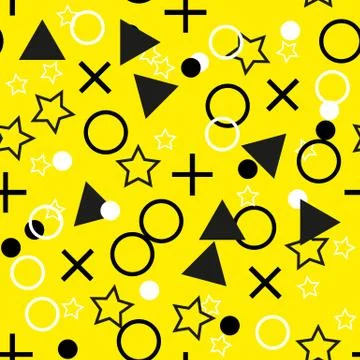 Seamless dots modern pattern. Yellow background geometry circle, star color s Stock Illustration