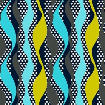 Seamless dots spotted waves pattern. Abstract blue green all over print Stock Illustration