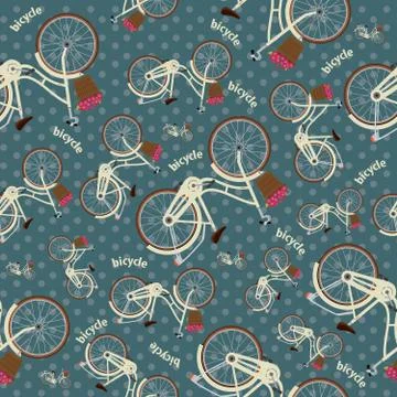 Seamless dotted green pattern with bicycles Stock Illustration