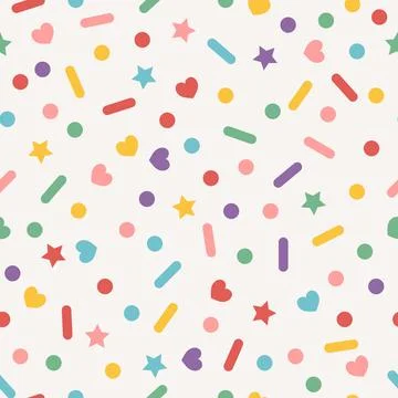 Seamless Dotted Pattern with Colorful Sprinkles. Playful Vector Confetti Te.. Illustrazione stock