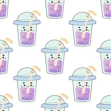 Seamless drink pattern, cola, cute cocktail, kawaii Stock Illustration