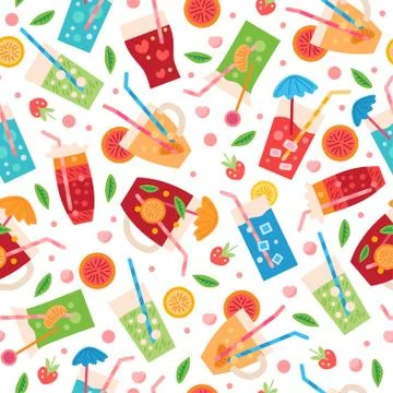 A seamless drinks pattern. Summer vector backdrop Stock Illustration