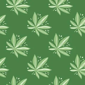 Seamless drug hand drawn pattern. Green tones artwork. Simple marijuana backd Stock Illustration