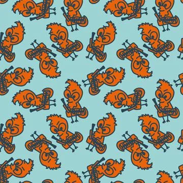 Seamless easter abstract pattern with hand drawn vector chiks Stock Illustration