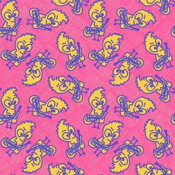 Seamless easter abstract pattern with hand drawn vector chiks Stock Illustration