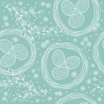 Seamless Easter background with eggs in the nest and floral elements Illustrazione stock