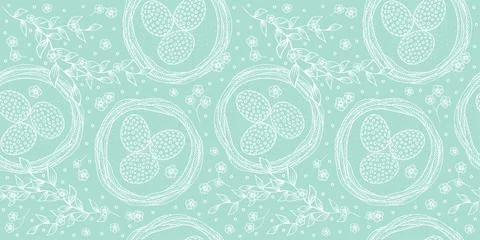Seamless Easter background with eggs in the nest and floral elements Stockillustratie