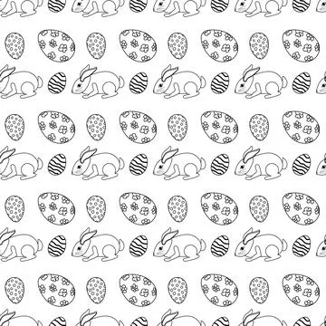 Seamless Easter Bunny and Egg Pattern Coloring Page Stock Illustration