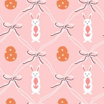 Seamless easter bunny and egg pattern with pink bows イラスト素材