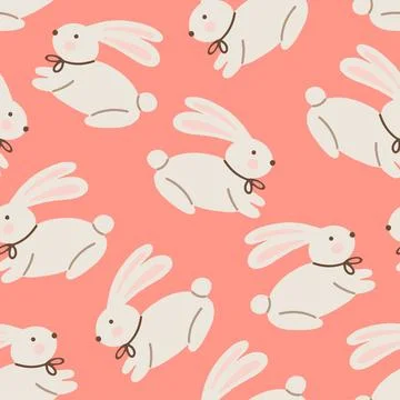Seamless Easter bunny pattern with cute rabbits on pink background Stock Illustration
