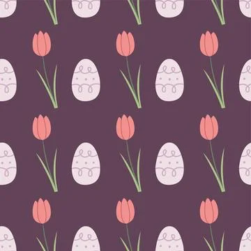 Seamless easter egg and tulip floral pattern in soft pastel tones. Perfect for Illustrazione stock