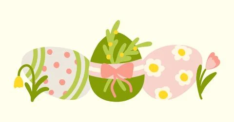 Seamless Easter egg pattern, flowers, spring decor Stock Illustration